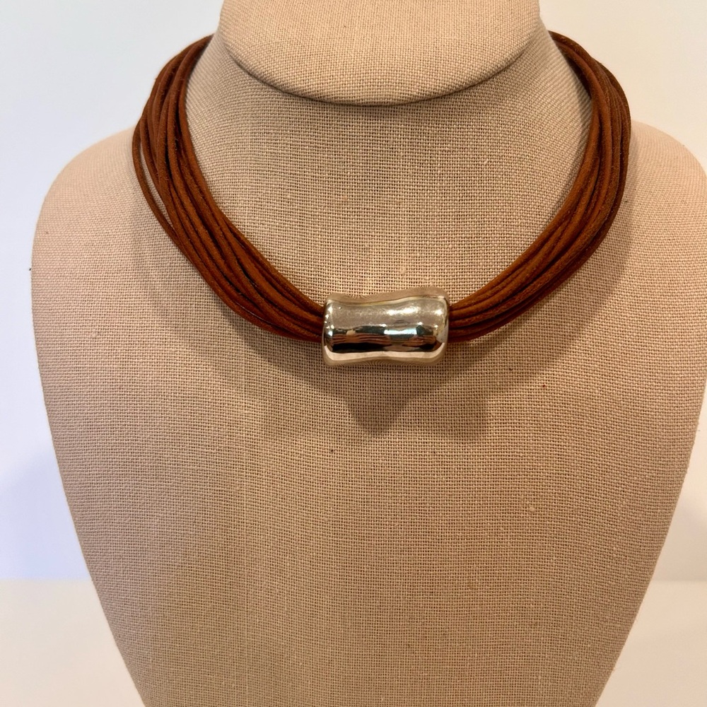 Silpada Multi-Strand Leather & Sterling Silver Slide Necklace
